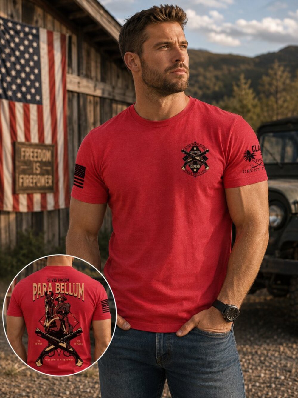 Grunt Style Si Vis Pacem Para Bellum Mens Large Red T Shirt Military Graphic